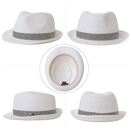Image of Fancet Packable Straw Fedora Panama Sun Summer Beach Hat Cuban Trilby Men Women 56-67cm