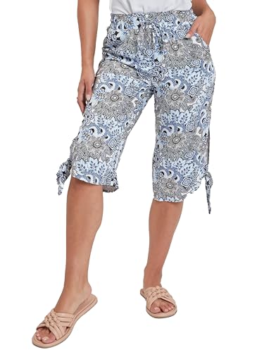 Royalty For Me womens Women's Elastic Waist Capri Side Keyhole with Tie Hem