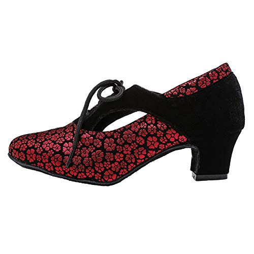 HIPPOSEUS Latin Dance Shoes for Women with Closed Toe Lace up Ballroom Latin Salsa Tango Dance Practice Shoes Low Heel 1.75