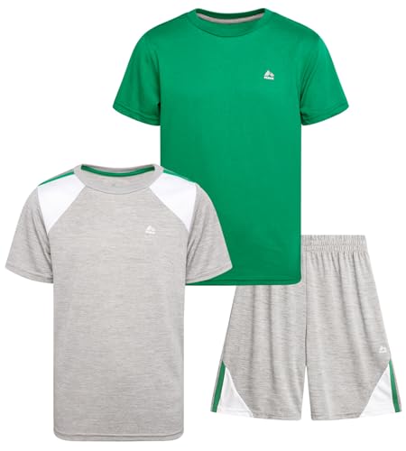 Image of RBX Boys Short Sets - 3 Piece Active Performance Short Sleeve Athletic Shirts and Gym Shorts With Elastic Waistband (4-12)