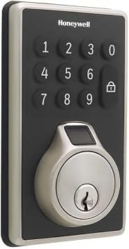 Honeywell Electronic Biometric Deadbolt with Keypad, Satin Nickel