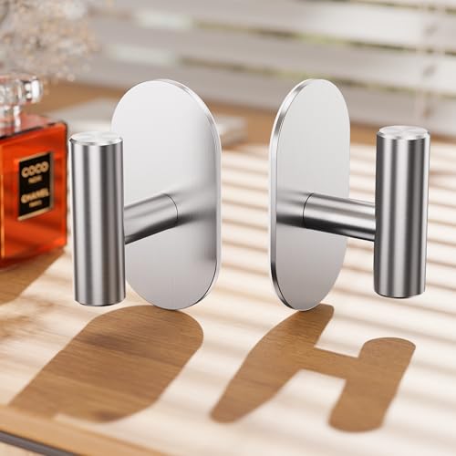 Aikzik 2 Pack Large Self Adhesive Hooks, Stainless Steel Sticky Hook Heavy Duty, Over 12kg Load - Strong Hooks for Hanging for Towel, Coat, Robe, Stick on Bathroom, Kitchen, Door and Wall