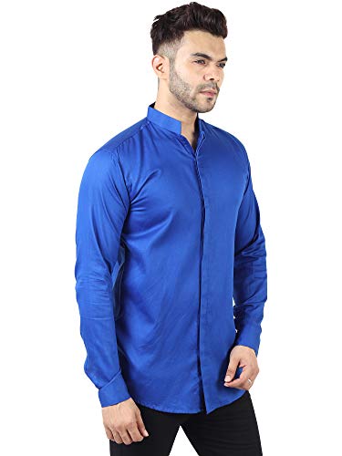Image of TB Trybuy.in Cotton Royal Blue Colored Solid Pattern Casual Full Sleeves Shirt for Men /Stylish Slim Fit Solid Shirt for Men