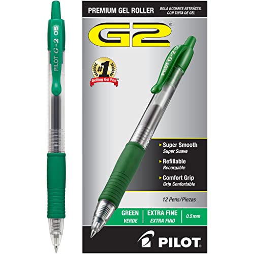 Pilot G2 Premium Refillable And Retractable Rolling Ball Gel Pens, Extra Fine Point, Green Ink, 12-Pack (31005) #TOP1