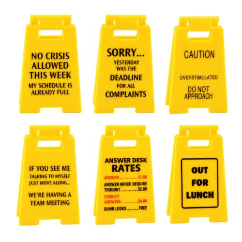 6Pcs 3D‑Printed Funny Office Desk Warning Signs, Yellow Novelty Gag Decor