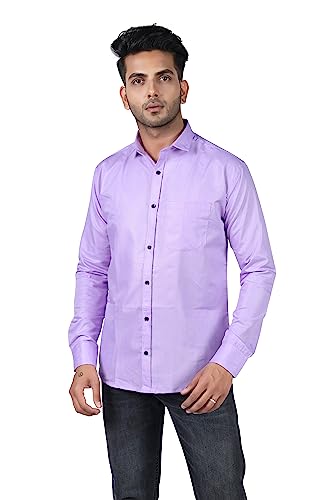 Image of HARPITA Men's Solid Regular Fit Cotton Casual Shirt with Spread Collar & Full Sleeves