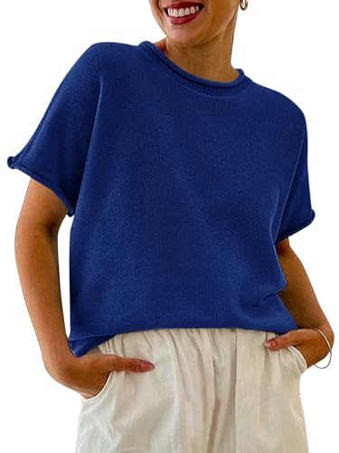 Image of Saodimallsu Women's Short Sleeve Lightweight Casual Crewneck Loose Fit Knit T-Shirt