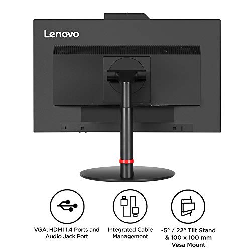 Image of Lenovo ThinkVision T22v-10 21.5 inch LED lit VoIP Monitor - FHD, IPS Panel, Near Edgeless with Full range connectivity - HDMI, VGA, DP ports, USB Hub, fully functional stand with Camera, Speaker & Mic