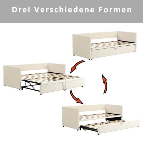 DULRLLY Bett Ausziehbar Schlafsofa 90/180x200 cm Klappsofa Tagesbett Klappbar Polsterbett mit Lattenrost Schlafcouch Bett für Wohnzimmer Kinderzimmer Schlafzimmer (Beige) – Bild 8