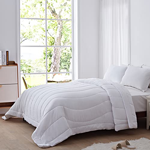 Nexhome 100% Washed Microfiber Lightweight Comforter Twin Size Down Alternative Quilted Reversible Comforter Soft Cozy Bed Quilt Blanket For All Season (68"X88", White-Stripe) #TOP2