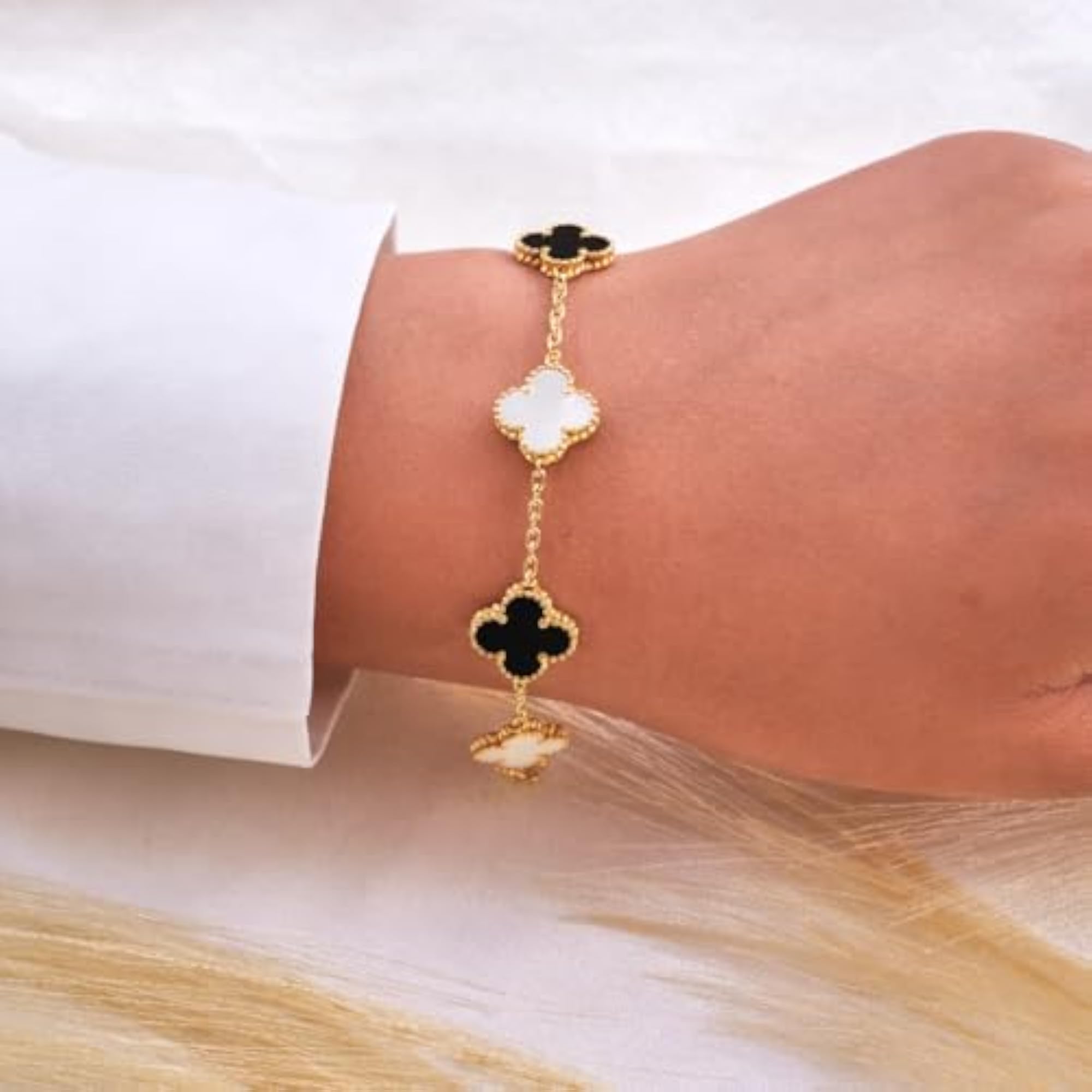 Gold Clover Bracelet Combo Set for Women, 2 Piece