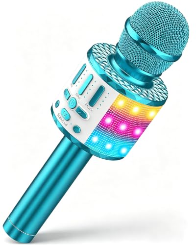 Micrófono Karaoke Bluetooth, Microfono Inalámbrico Karaoke con Altavoz y LED, Micrófono Portátil para Niños Canta Partido Musica, Niñas Juguete de Regalo, Soporte Youtube, Skype, Android/iOS/PC/AUX