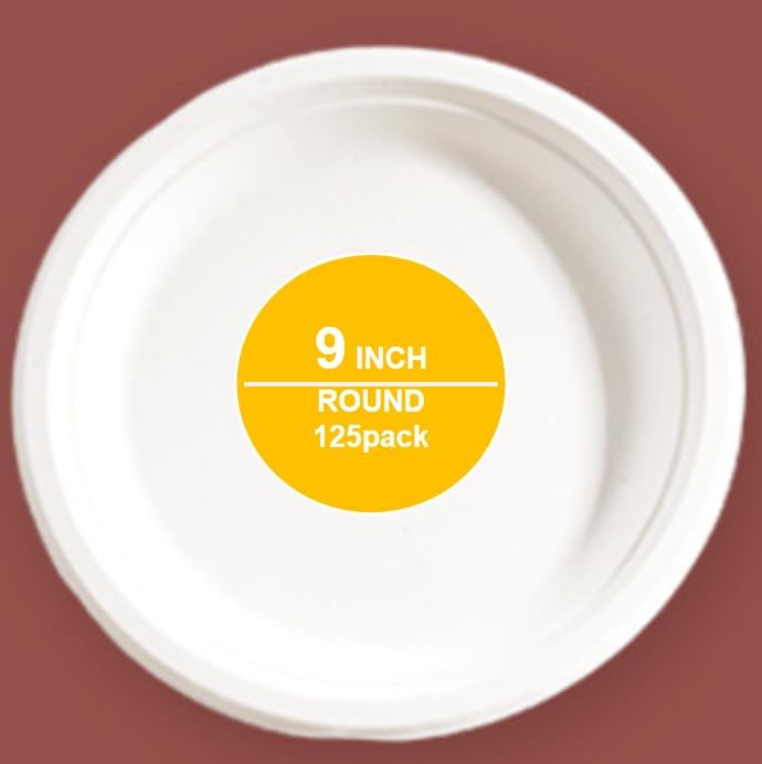 Miniatura 3 de Paquete de 125 platos desechables resistentes biodegradables hechos de fibras de caña de azúcar, para comidas diarias, cenas, fiestas de barbacoa,