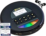 KLIM Nomad   Nouveauté   Lecteur CD Portable   Batterie Intégrée Longue Durée   avec Écouteurs   Compatible CD R, CD RW, MP3   Bluetooth Baladeur Lecteur CD pour Voiture, Maison, Extérieur   Or