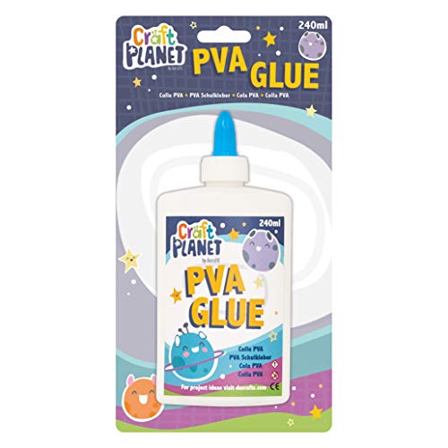 Craft Planet Pegamento Multiusos PVA de 240 ml Blanco Fuerte, pegajoso para Arte Infantil, niños, Suministros Escolares, carpintería, para Papel, Madera, Materiales de Manualidades