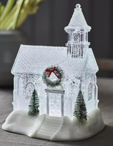 HomeZone® LED Acrylic Snow Village Church for Christmas Tabletop Decor Christmas Village Houses with Snow and Led,28cm Winter Village Accessories,White Xmas House Figurines,Xmas Decoration - Image 3