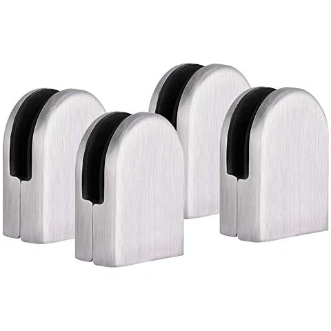 Pack of 4 Satin Brushed Stainless Steel 304 Glass Concave Clamp Bracket Curved Base for 15mm Glass - D Shape Glazing Balustrade Bannister/Handrail Bracket Mounting Clip Glass Holder Cover