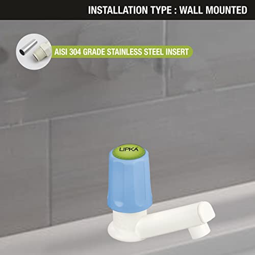 Image of LIPKA Pack of 2 Nobel Pillar Tap Faucet /Tap | PTMT Water Tap | White /Blue Color | Plastic | Polished
