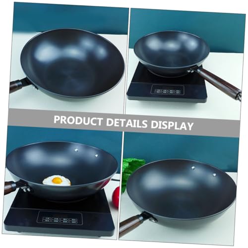 Wok de hierro resistente con mango para cocina miniatura 3