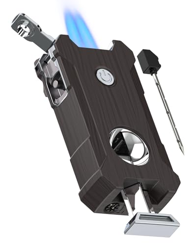 Mechero de puros con cortador, soporte, taladro, perforador, recargable, llama Jet Mechero (sin gas butano)