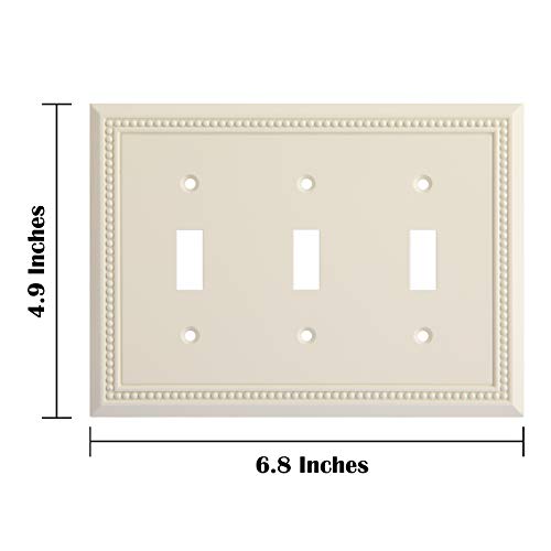 Image of Henne Bery Sunken Pearls Heavy Duty Decorative Wall Plate Switch Plate Outlet Cover, Durable Solid Zinc Alloy (Triple Toggle, Light Almond)