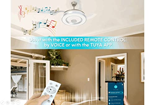 Wildwinds 42" Retractable Ceiling Fan With Bluetooth Music Player Speakers | 3 Dimmable Led Lights With Adjustable Speed & Remote Voice Control | Perfect For Bedroom, Living Room & Kitchen #TOP1