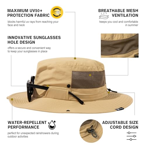 Image of TOP-EX UVCoolix Men's Wide Brim Sun Hat with Cooling Neck Flap | UPF 50+ UV protection sunglass lock waterproof packable windproof for fishing hiking safari