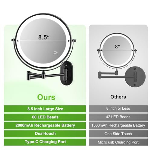 Vorremirr WM85BK-15X Wall Mounted Makeup Mirror: 1X/15X Magnifying Mirror thumb #6