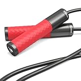 BURNCALO Weighted Jump Rope for Men, Women (1.5LB) - Alloy Steel Handles, Speed Skipping Rope, Gym,Indoor/Outdoor - Fitness, Workout, Boxing - Solid PVC & Cotton Rope (RED-BLACK)