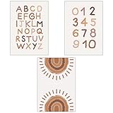 EXQULEG 3er Poster Set Kinderzimmer Deko Bilder Baby ABC Zahlen Tiere Buchstaben Regenbogen A4 Kinderposter Kinderbilder Babyzimmer Junge und Mädchen (ABC)
