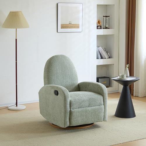Christopher Knight Home Sidney Boucle Fabric Upholstered 360° Swivel Chair, Push-Back Recliner, Solid Wood Glider Recliner with Rotation, Living Room Lounge Chair, Adjustable Backrest, Greyish Green