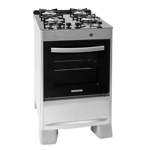 SUGGAR FOGÃO NEO GLASS PRATA MESA DE VIDRO 4 BOCAS TREMPE 6 APOIOS ACENDIMENTO AUTOMÁTICO ...