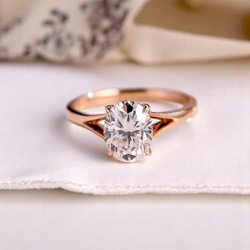 Solid Gold Split Shank Oval Cut Moissanite Engagement Ring, Solitaire Promise Ring, Minimalist Proposal Ring, Birthday Gift for Women Wife4