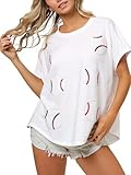 ChiyeeKiss Womens Sparkle Baseball Sequin Tee Game Day Pullover T-Shirt Crewneck Oversized Short Sleeve Washed Tops(0546-White-L)