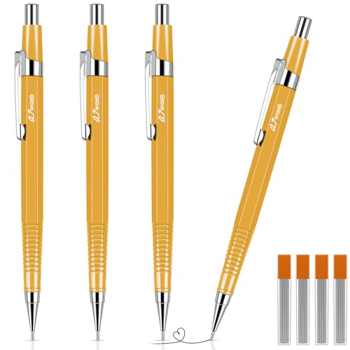 Outus 4 Pack Metal Mechanical Pencil Set with Non-Slip Grip Includes 4 Retractable Pencils & Refills for Drafting, Sketching & Illustration(0.9 mm, Yellow)