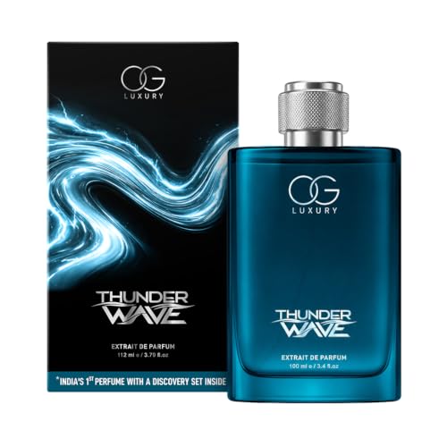 Image of Thunder Wave Extrait De Parfum | India's First Perfume with Discovery Set for Men Inside | Long Lasting Premium Perfume Gift Set for Man | 112ml (1x100ml + 4x3ml)