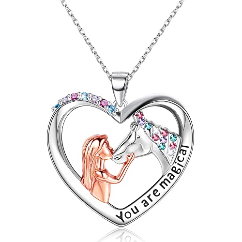 Diamday Collier Cheval pour Filles Amour Coeur Pendentif Bijoux pour Filles Coloré CZ You're Magical Amoureux des Chevaux Cheval Bijoux pour Enfants Fille Nièce