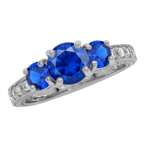 Silvershake 3-Stone Round Shape Gemstones White Gold Plated or Yellow Gold Plated 925 Sterling Silver Anniversary or Engagement Ring Bridal Jewelry for Women