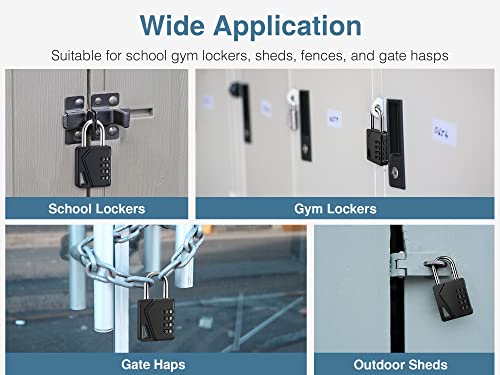 Puroma 4 Pack Combination Lock 4 Digit Outdoor Waterproof Padlock For School Gym Locker, Sports Locker, Fence, Toolbox, Gate, Case, Hasp Storage (Black) #TOP6