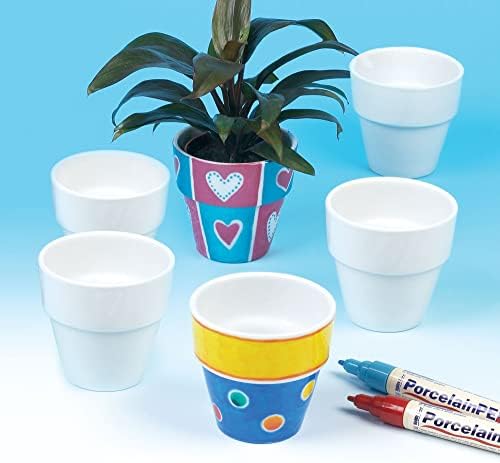 Baker Ross EK162 Mini Porcelain Flowerpots (Pack Of 6) For Kids To Decorate