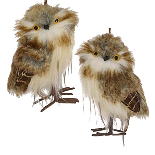 Plush Brown Owl Ornaments, 2 Assorted