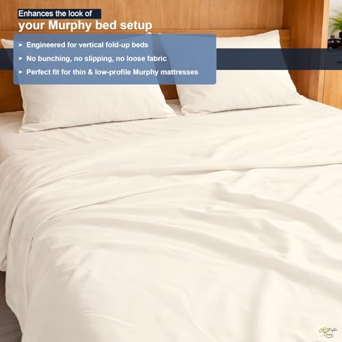 Cottington Lane Ivory Sheets for Murphy Bed Mattress, 4 Piece Premium Ultra Soft Brushed Microfiber Queen Size Wall Bed Sheet Set, 6-10 Inch Deep Pocket with All-Around Elastic by Cottington Lane - Image 3