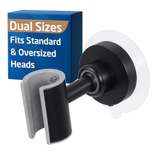 KES Upgraded Dual Size Opening Shower Head Holder, Black, 2X Strong Adhesion, 18/8 Stainless Steel, Adhesive Mount, 1 Count, C208DF-BK