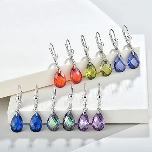 Jo Wisdom Women Earrings,925 Sterling Silver Leverback Dangle Earrings With 8X12Mm Teardrop Gemstone Drop Earrings,August Birthstone Peridot Color #TOP2