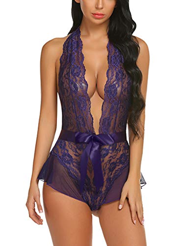 Avidlove Women Lace Bodysuit One Piece Babydoll Mini Teddy V Neck Lingerie Sleepwear