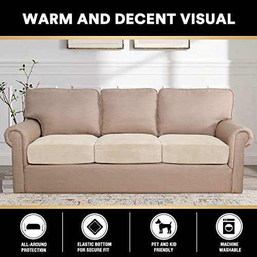 Stretch Velvet Couch Cushion Covers For Individual Cushions Sofa Cushion Covers Seat Cushion Covers, Thicker Bouncy With Elastic Edge Cover Up To 10 Inch Thickness Cushions (3 Pieces, Ivory) #TOP2