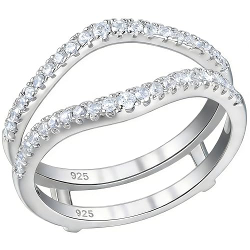 Newshe Jewellery Moissanite Ring Enhancer for Engagement Rings 925 Sterling Silver Curved Wedding Bands for Women Size 8.5