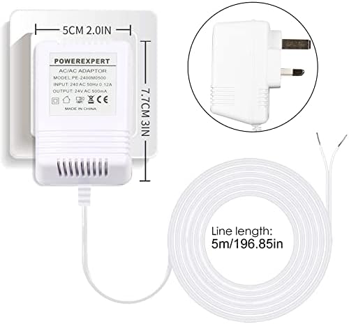 Doorbell Transformer, 5M Supply Power Adapter Transformer Cable for Video Doorbell 2 Pro, 24 V AC Adapter, White