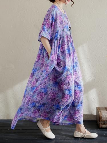 Image of Oversized Dress for Women Flowy Boho Plus Size Dresses Floral Print