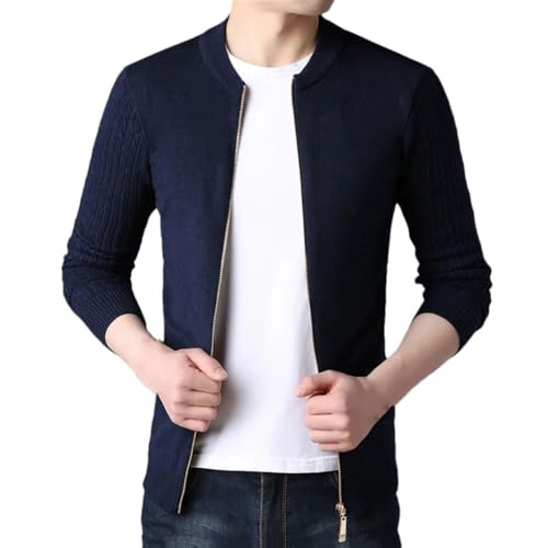 Solid Color Casual Round Neck Zipper Stitching Slim Simple Men's Knitted Cardigan